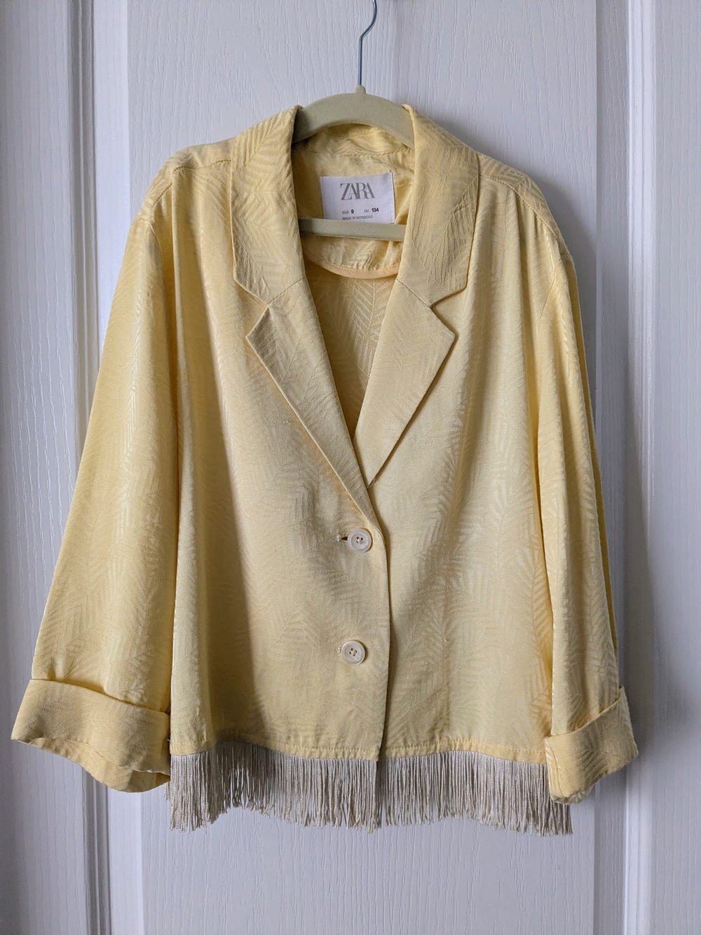 ZARA Girls' Jacquard Yellow Satin Blazer